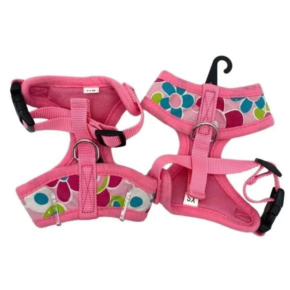 Dog Harness Set Of 2 Pink Floral Mod Print XS Flaw